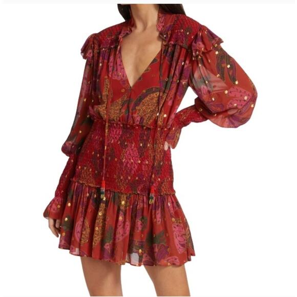 Farm Rio Banana Flowers Shirred Mini Dress - Picture 1 of 9